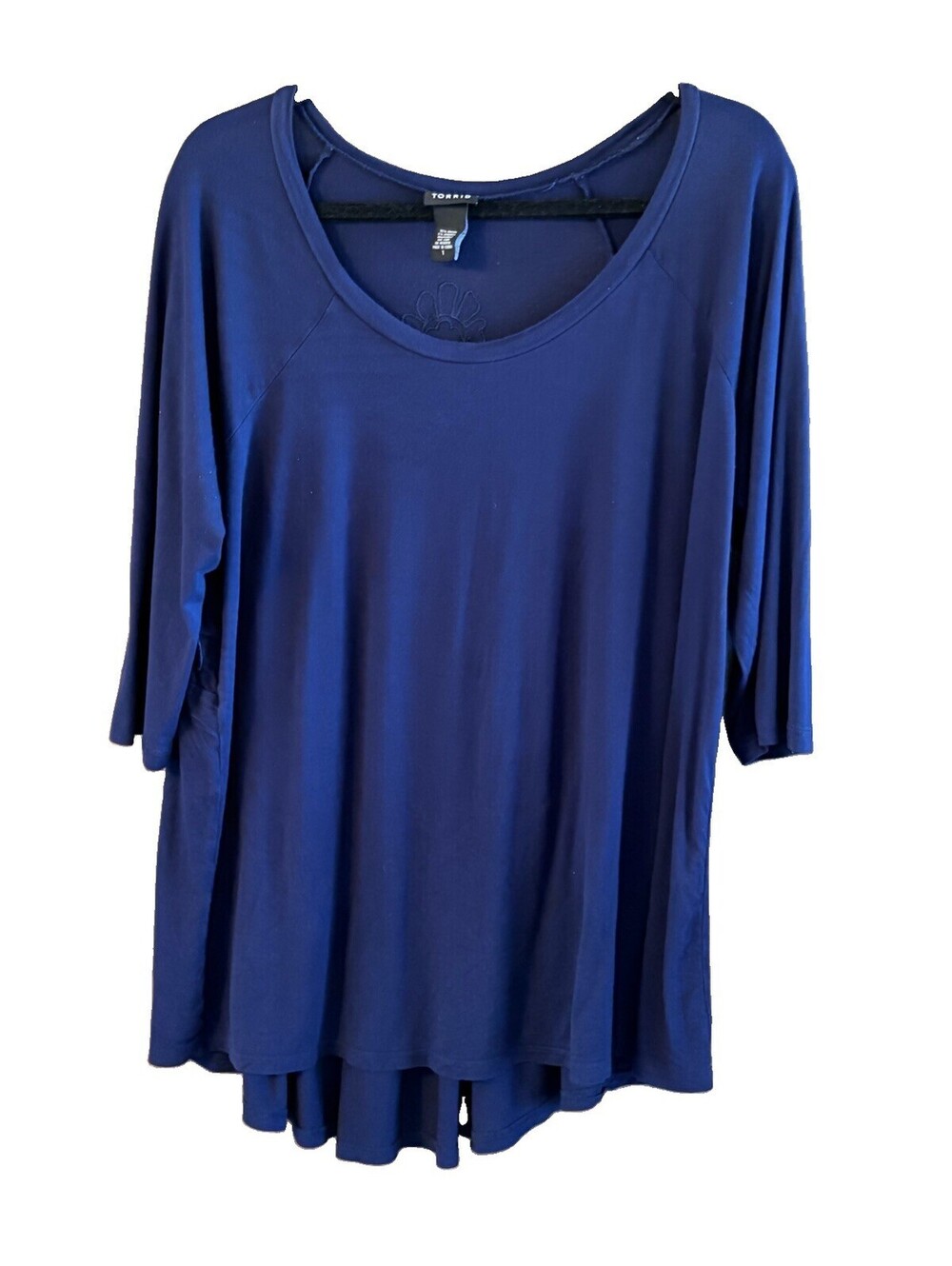 torrid 1 navy blue Rayon/Spandex Tunic 1X 3/4 Sleeve Decorative Back